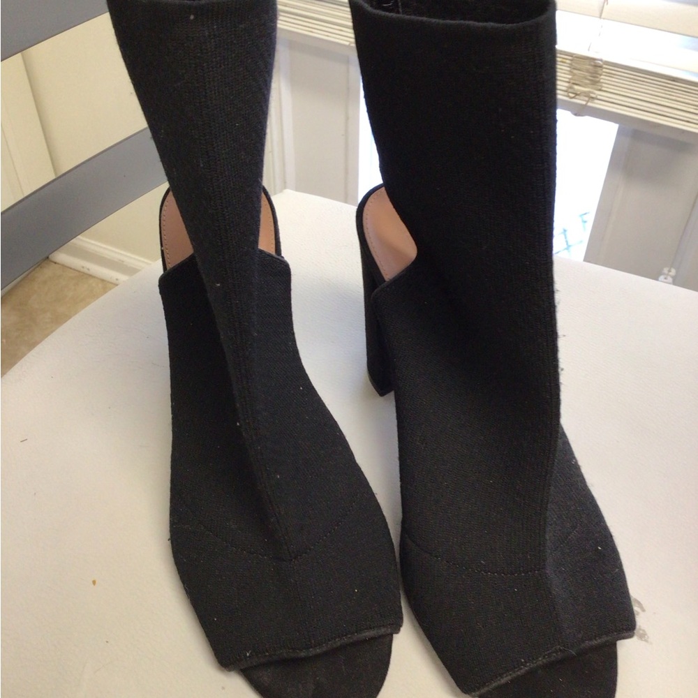 Top Shop Black Stretch Knit Open-Toe Ankle Boots